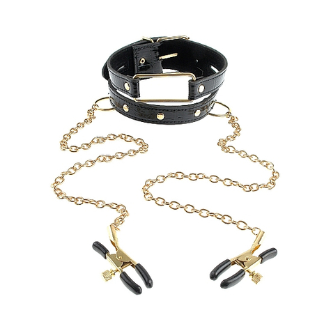 Halsband Und Leine:Collar & Nipple Clamps - Gold