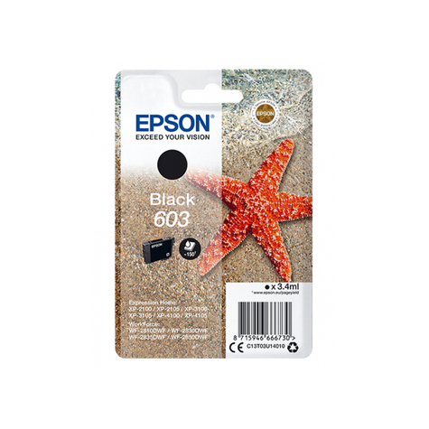 Epson Singlepack Black 603 Ink - Oryginalny - Czarny - Epson - Expression Home Xp-2100 - Xp-2105 - Xp-3100 - Xp-3105 - Xp-4100 - Xp-4105 - Workforce Wf-2850dwf,... - 1 Sztuka (Sztuki) - Wydajność Standardowa