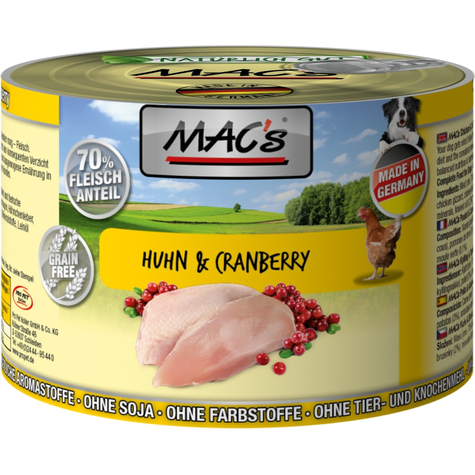 Mac's, Macs Dog Chicken+Cranb. 200gd