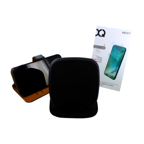 Xqisit Premium Pack Iphone X, Xs Book Case + Szkło Hartowane + Wireless Pad Case Ochronny Szklany Portfel