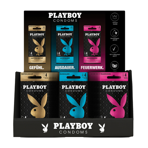 Prezerwatywy Playboy 4-Pack Counter Display (Zawartość 30 Szt.)