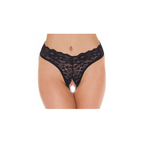 Woman Brief : Black Lace Open Crotch G-String