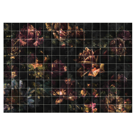 Non-Woven Wallpaper - Tiles Flowers - Size 400 X 280 Cm