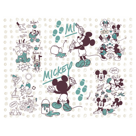 Non-Woven Wallpaper - Mickey And Friends - Size 350 X 280 Cm