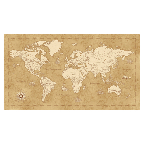 Non-Woven Wallpaper - Vintage World Map - Size 500 X 280 Cm